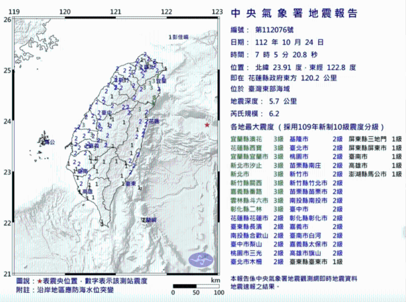 台湾花莲外海6.2级浅层地震，台北网友：整台车左摇右晃20秒