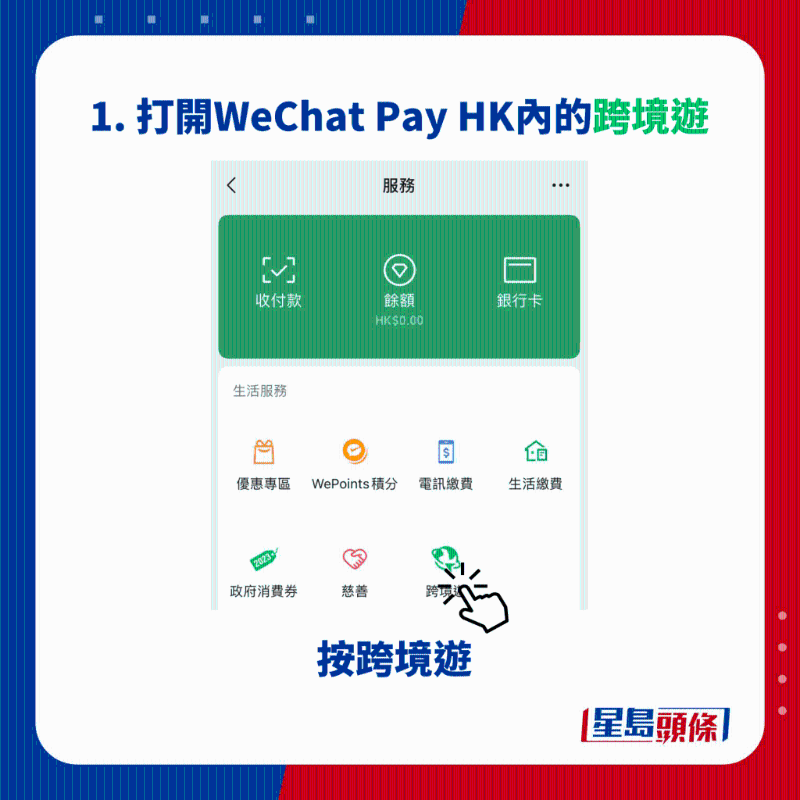 1. 打開WeChat Pay HK內的跨境遊｜按跨境遊