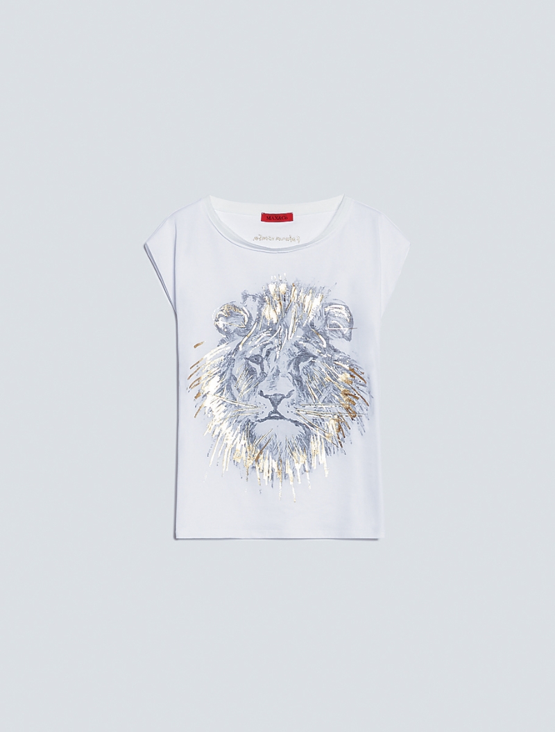 大型狮子头像白色T恤